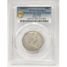 AUSTRALIA 1966 . TWENTY 20 CENTS COIN . VARIETY . WAVY 2